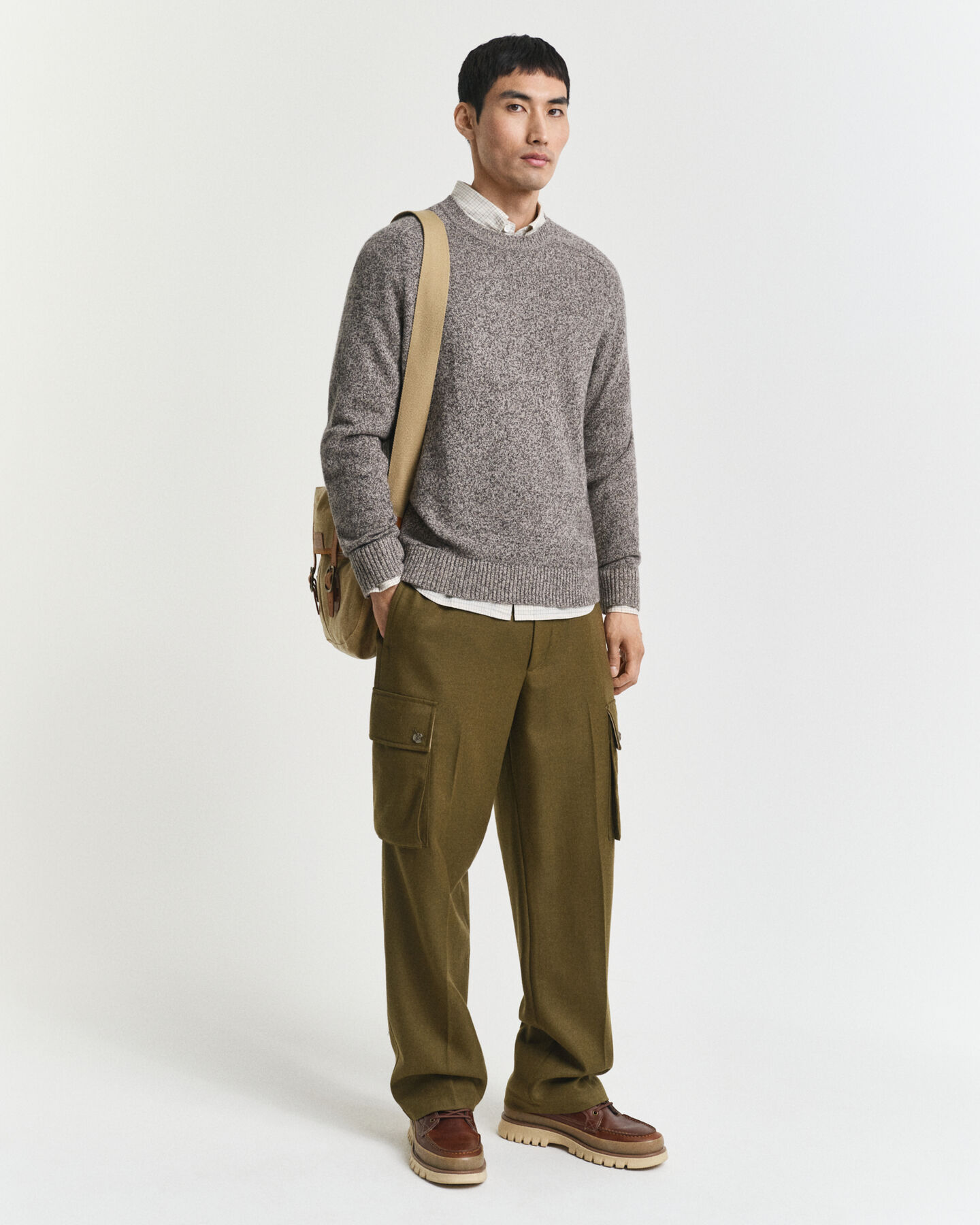Wool Blend Mouliné Crew Neck Sweater