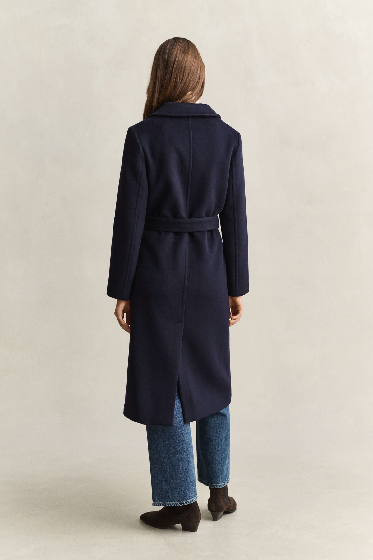 Belted Wool Blend Coat — EVENING BLUE