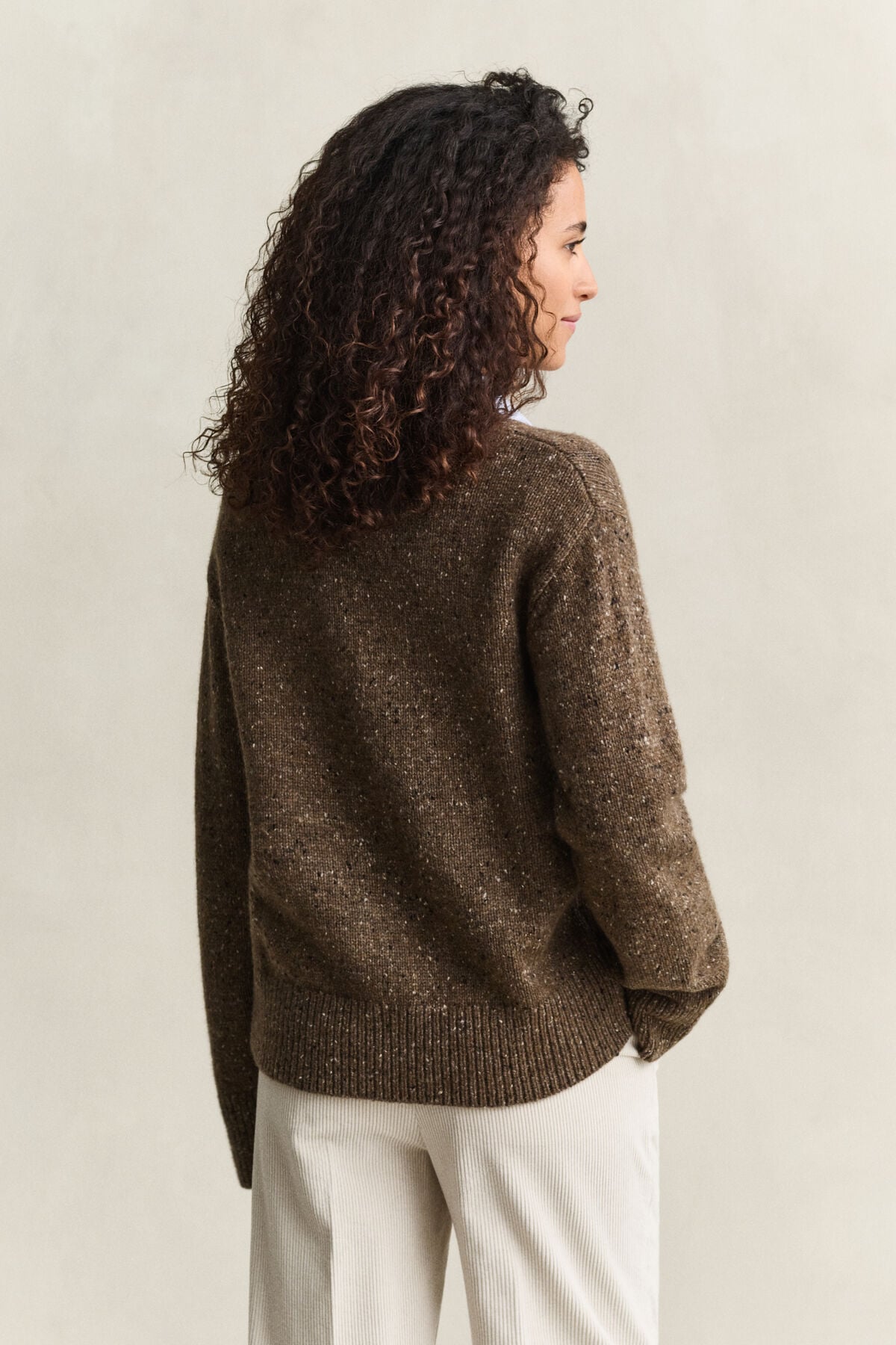 Wool Blend Nepps Cardigan — CARAMEL BROWN