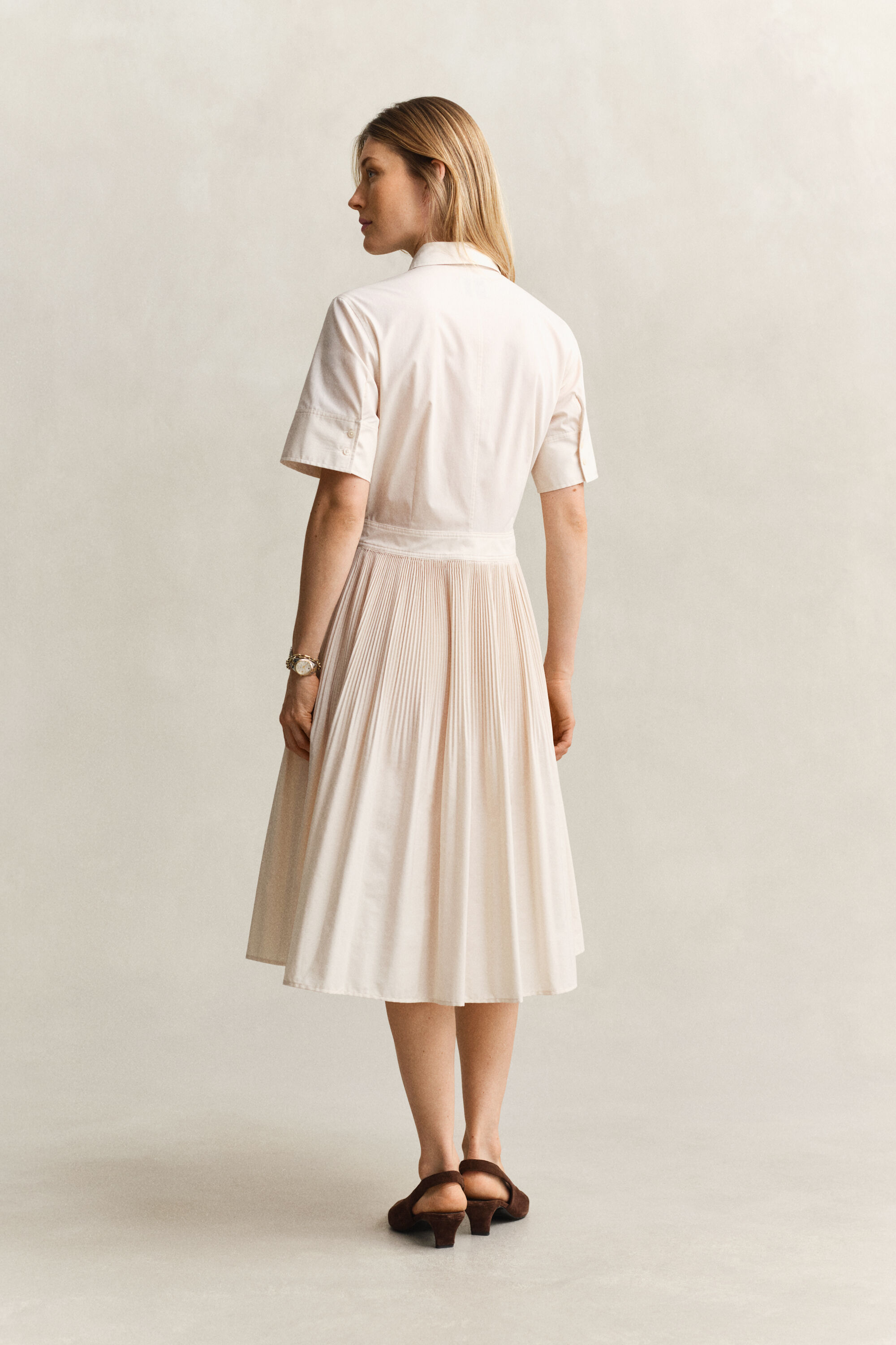 Pleated Cotton Shirt Dress