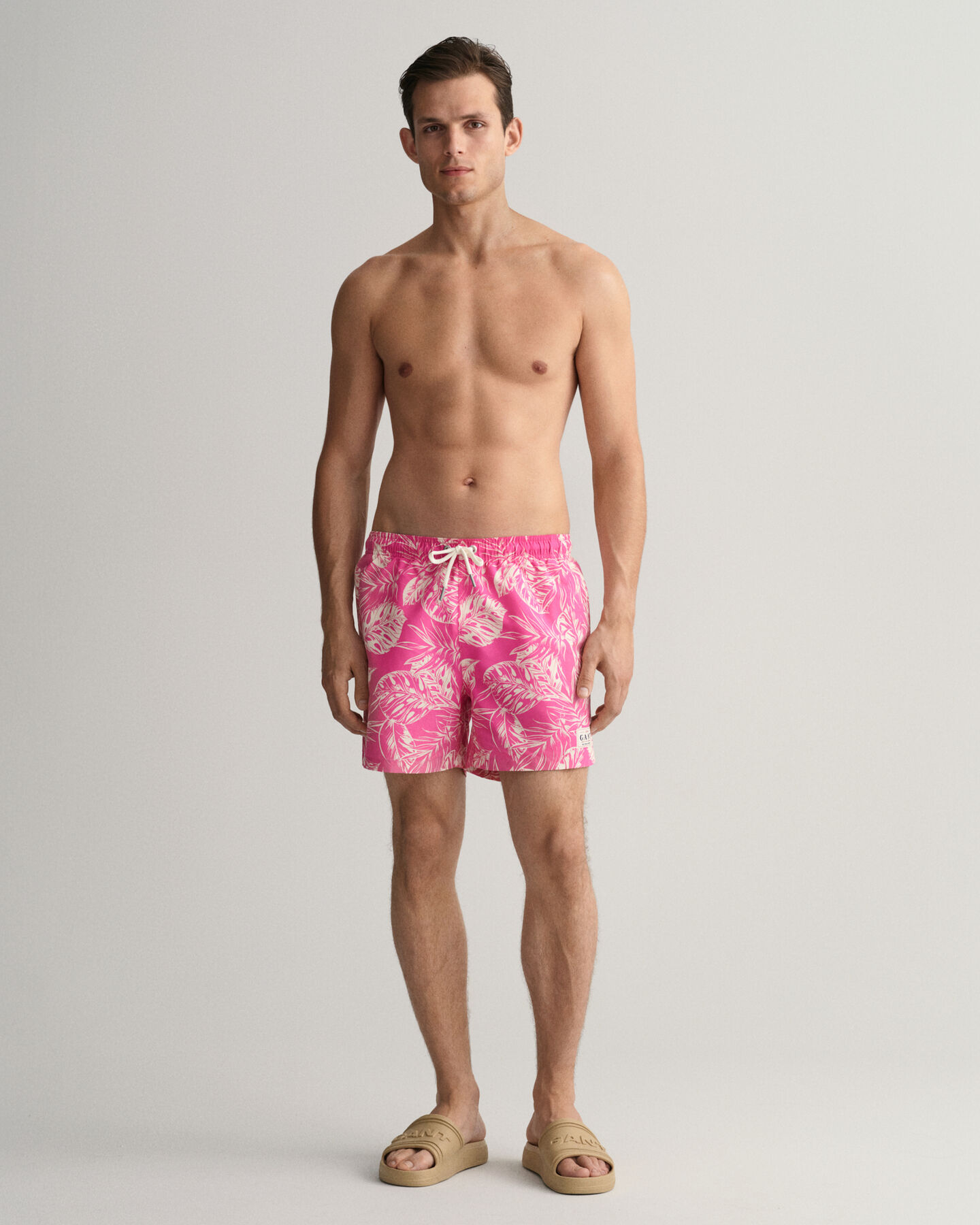Classic Fit Tropical Leaves Print Swim Shorts