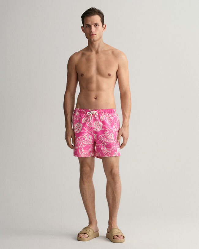 Classic Fit Tropical Leaves Print Swim Shorts