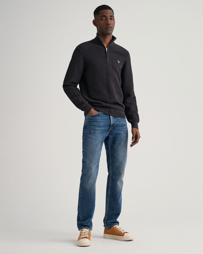 Cotton Texture Half-Zip Sweater