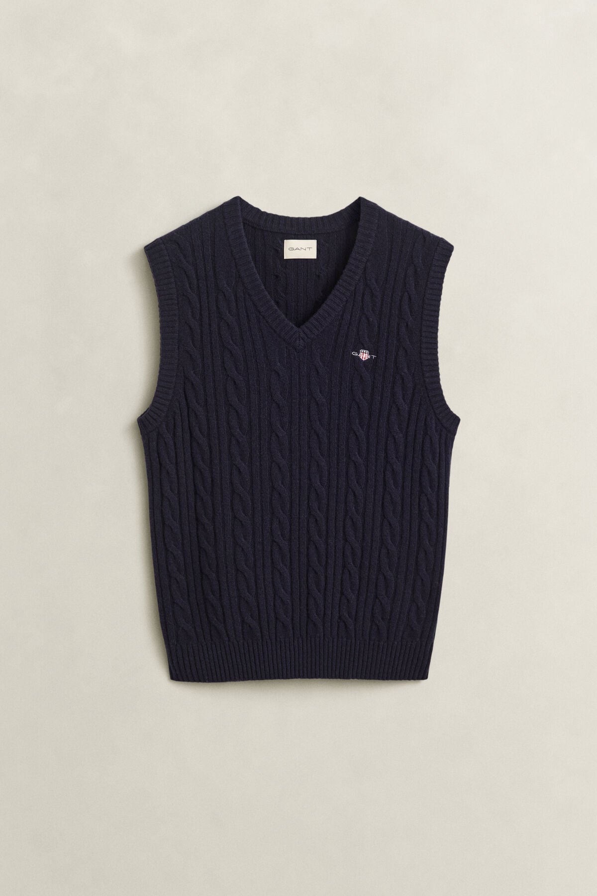 Lambswool Cable Knit Vest — EVENING BLUE