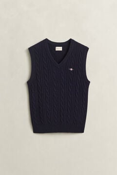 Lambswool Cable Knit Vest — EVENING BLUE 1