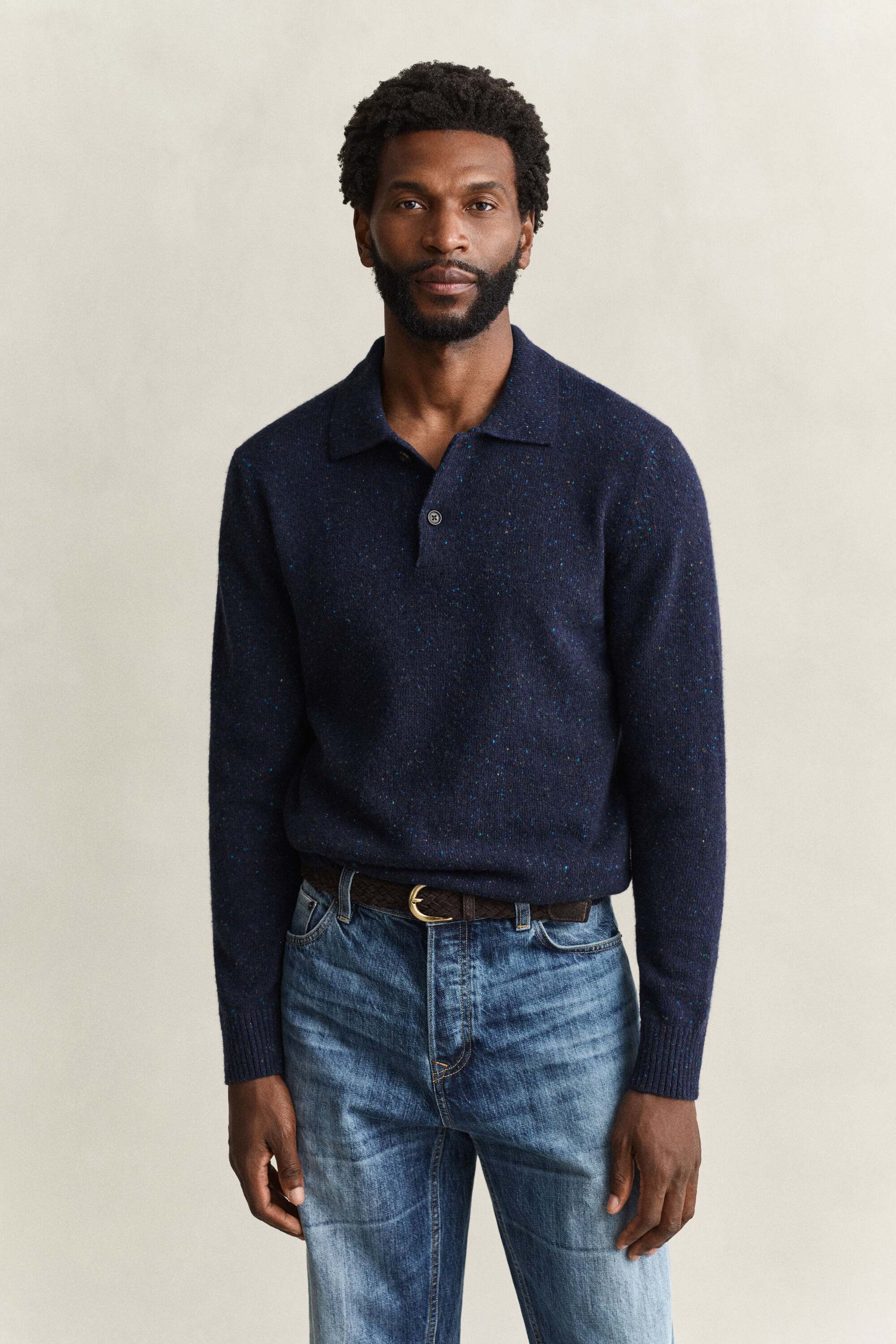 Wool Blend Nepps Polo Sweater