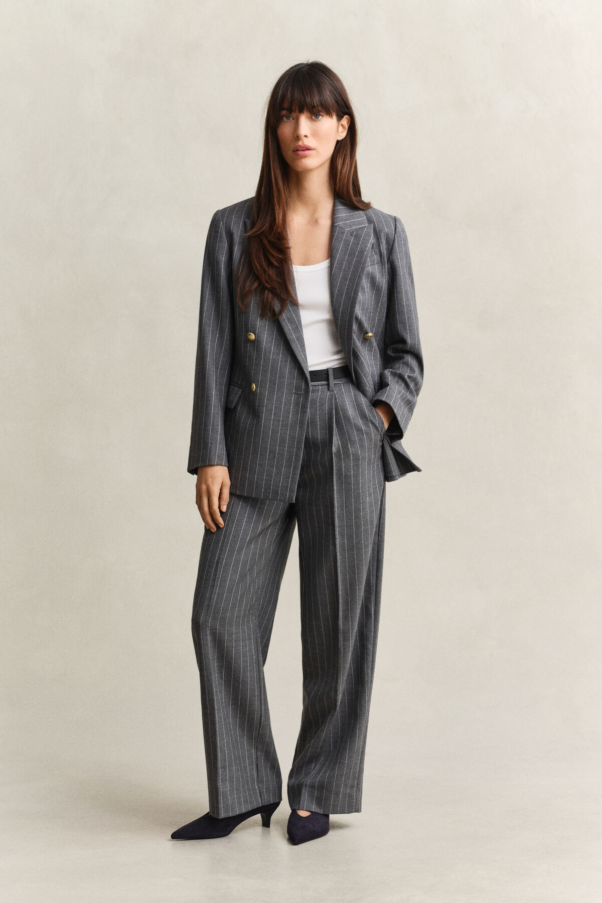 Pinstripe Club Blazer — CHARCOAL MELANGE
