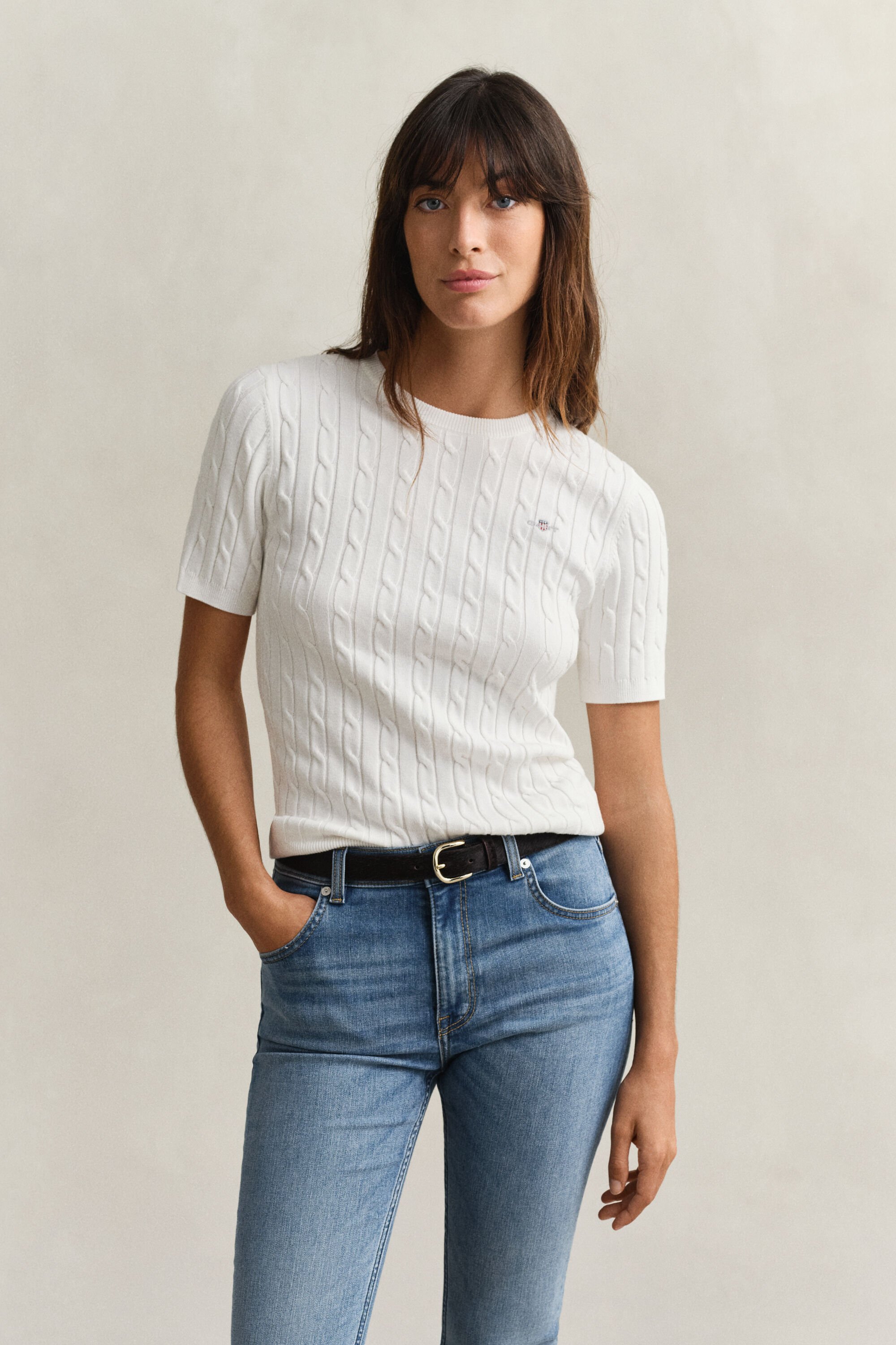 Cable Knit Short Sleeve Sweater