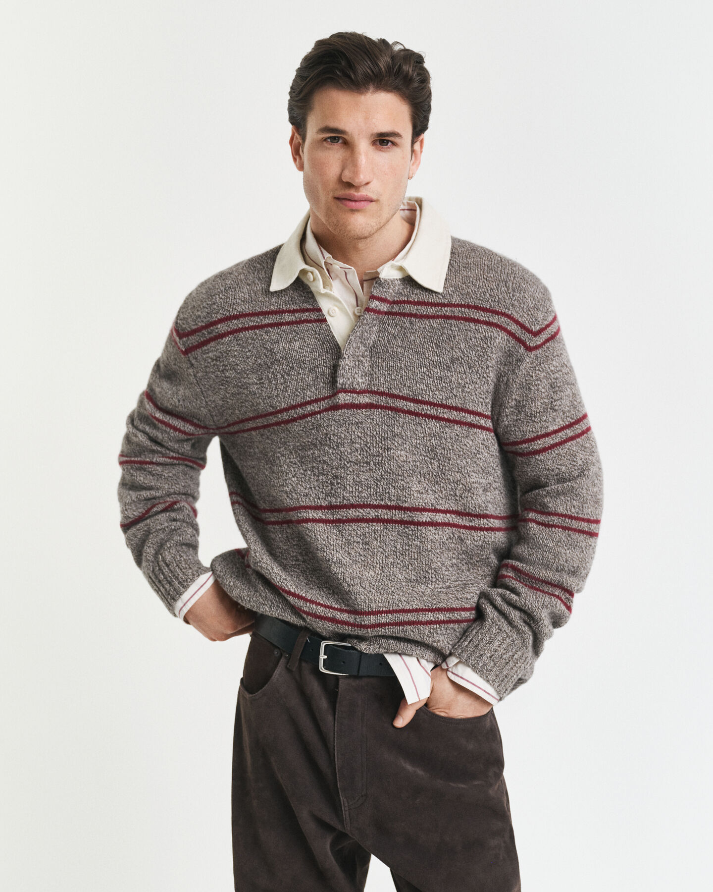 Striped Wool Blend Polo Sweater
