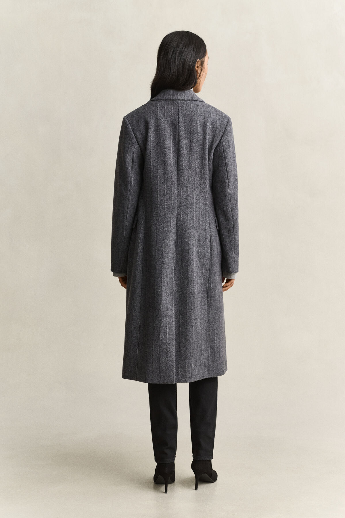 Striped Wool Blend Coat — CHARCOAL MELANGE