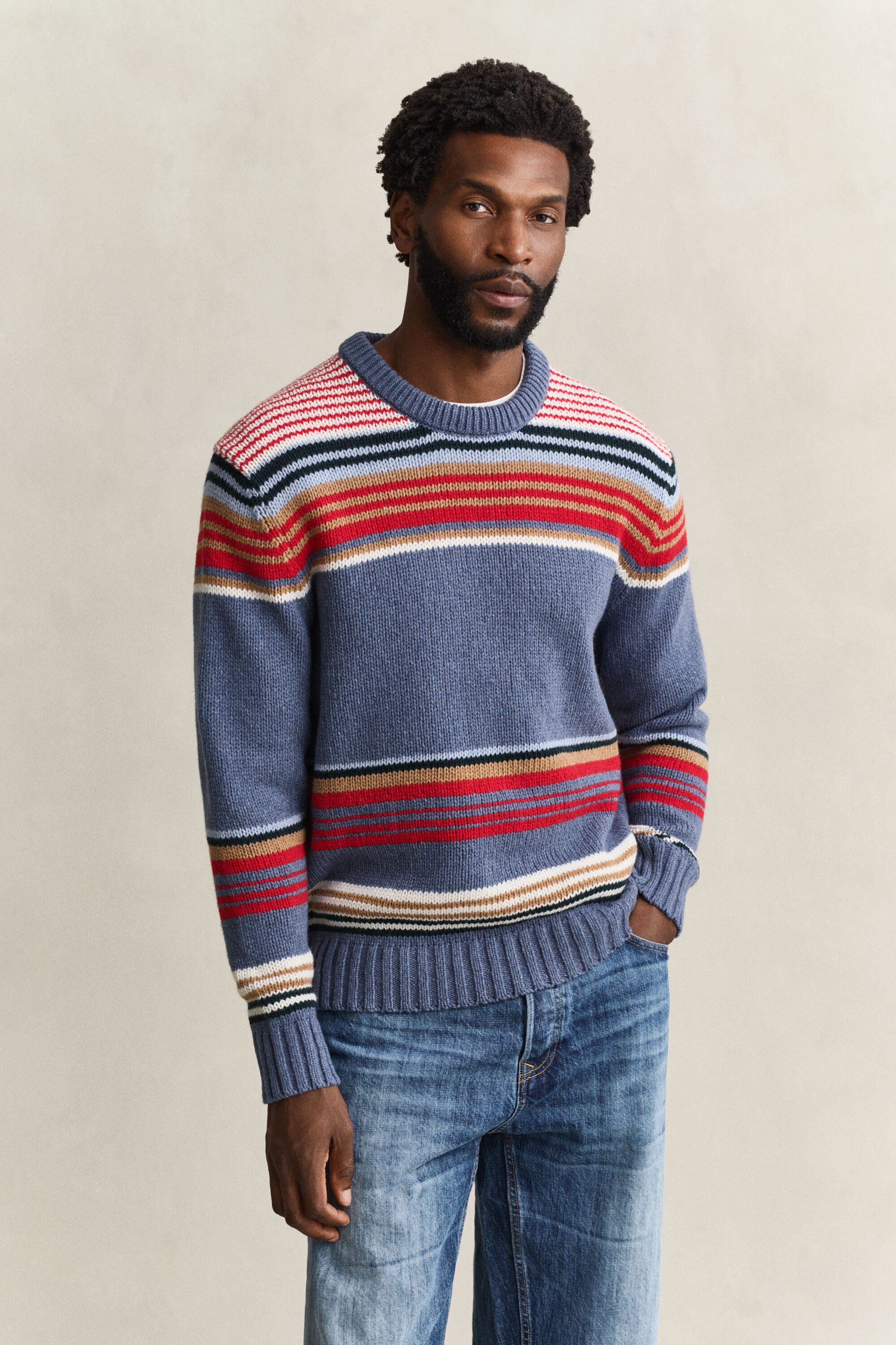 Multistriped Crew Neck Sweater