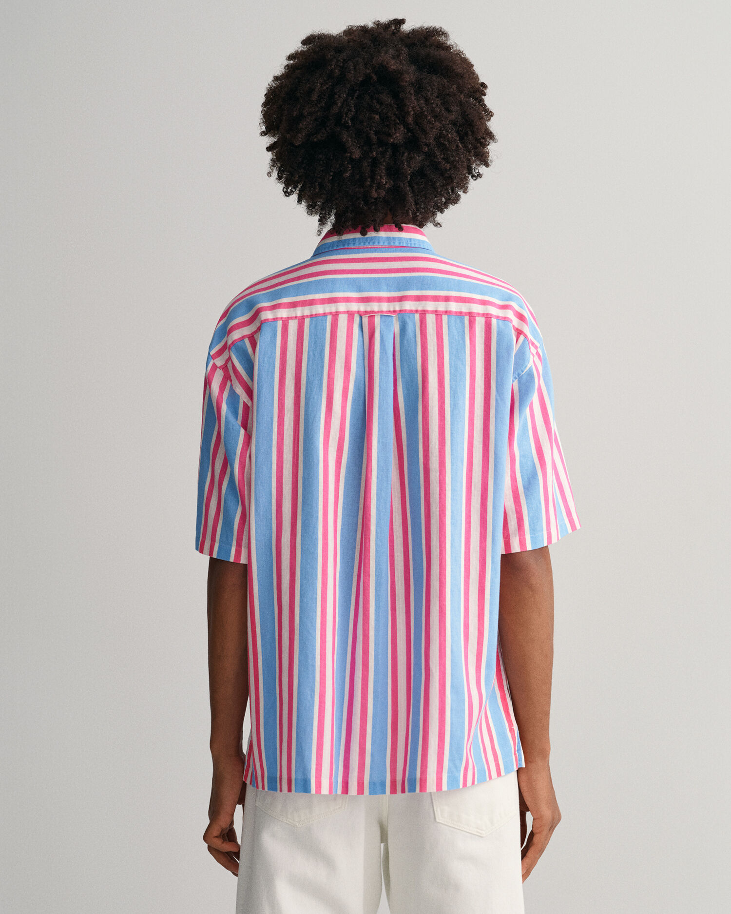 Relaxed Fit Striped Cotton Linen Short Sleeve Shirt