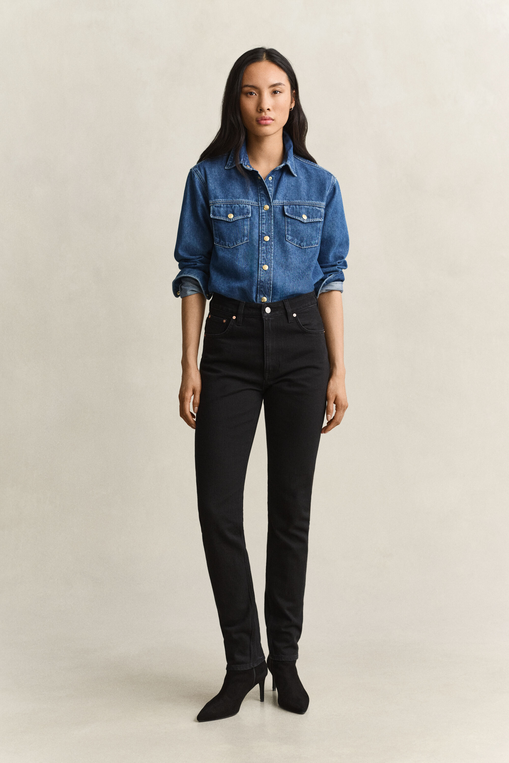 Slim High-Waisted Jeans — BLACK WORN IN