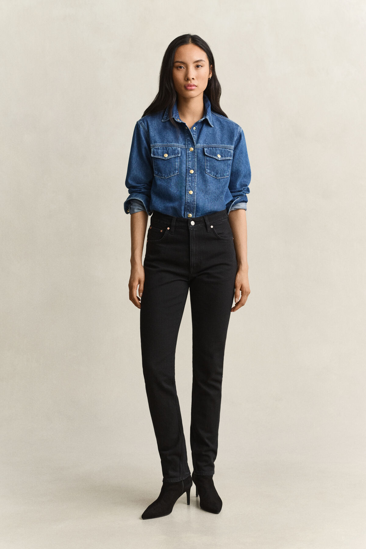 Slim High-Waisted Jeans — BLACK WORN IN
