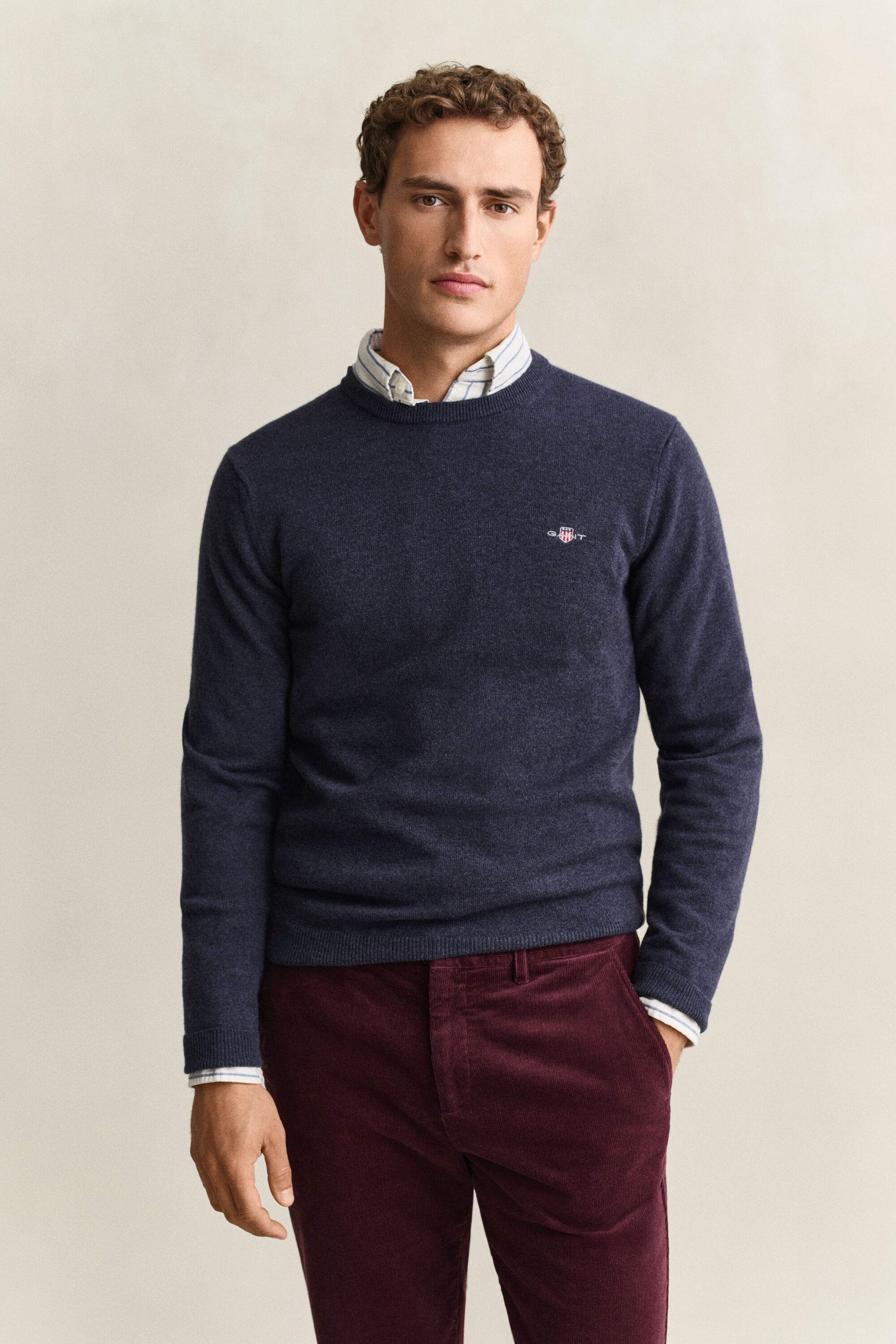 Lambswool Crew Neck Sweater — DARK NAVY MELANGE
