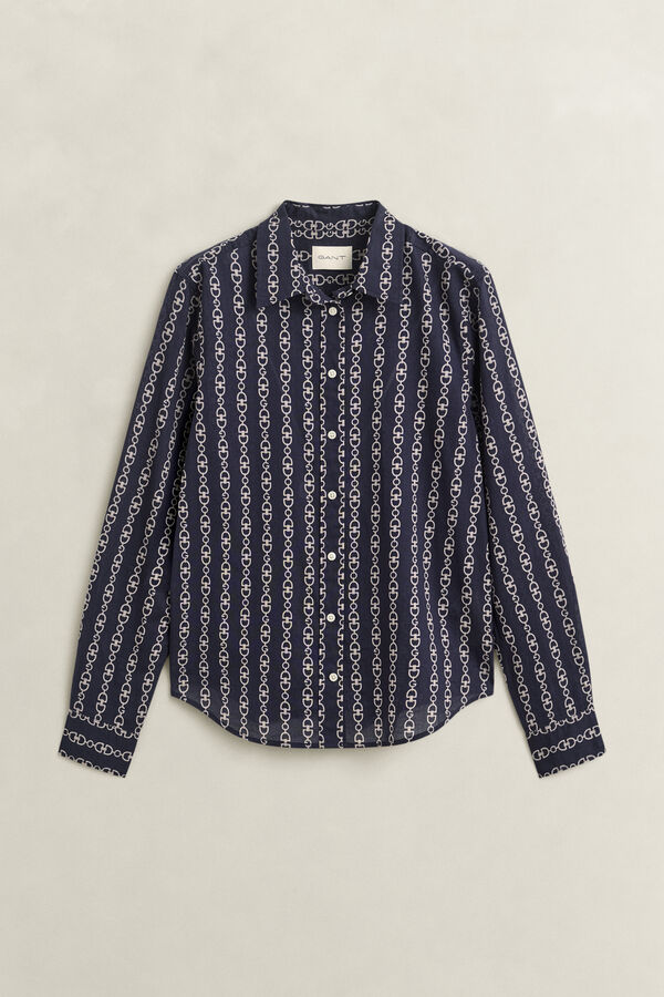 Printed Cotton Voile Shirt — EVENING BLUE