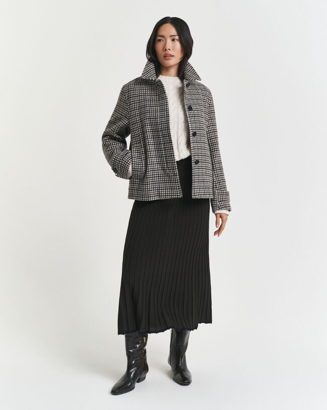 Short Checked Wool Blend Car Coat