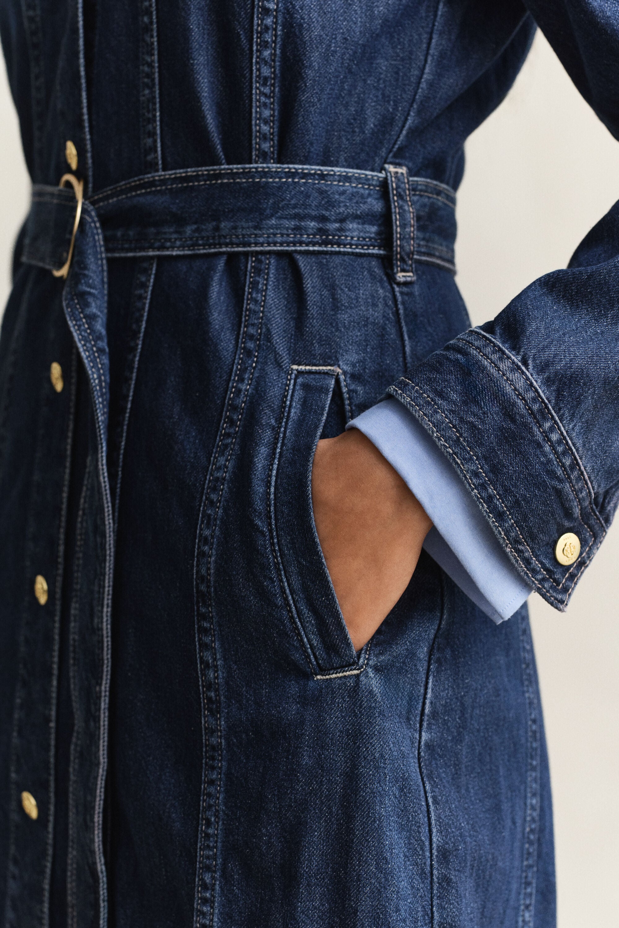 Belted Denim Midi Dress