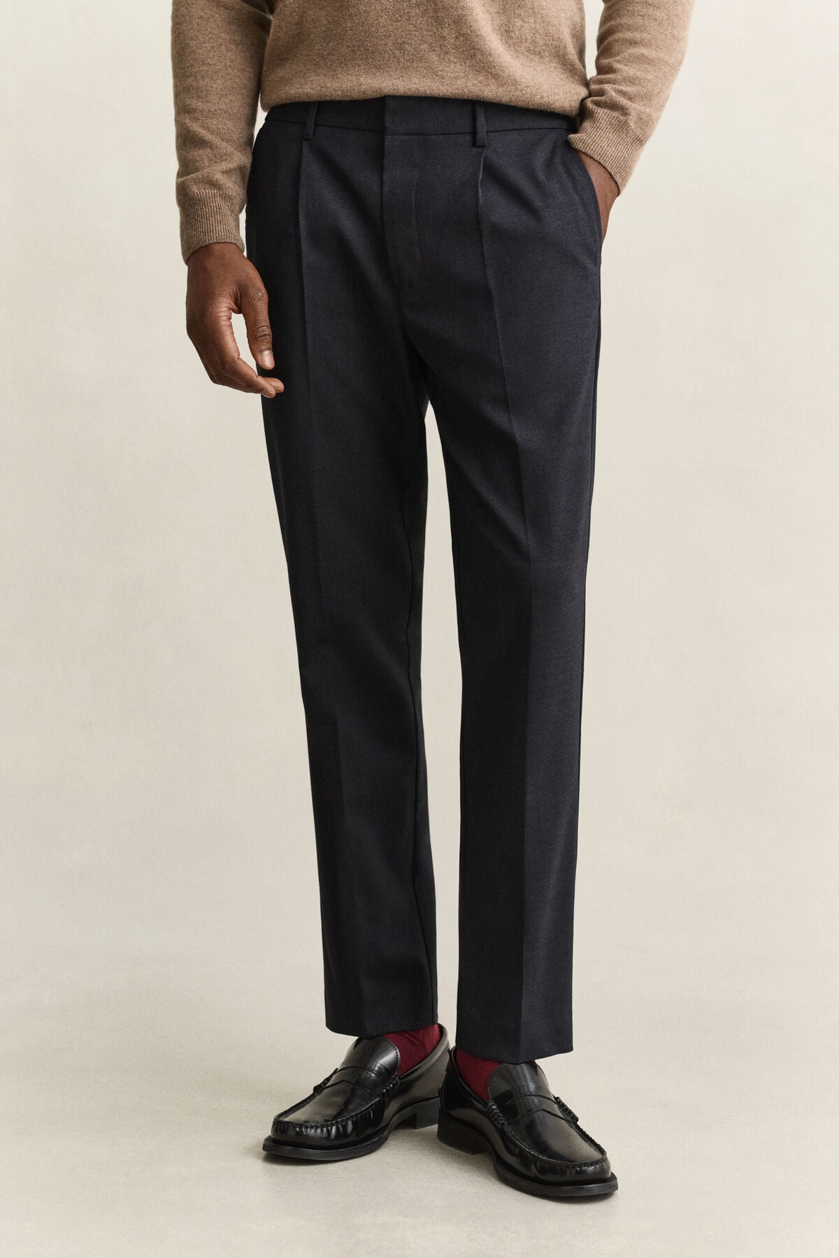 Tapered Wool Pants — BLACK GREY