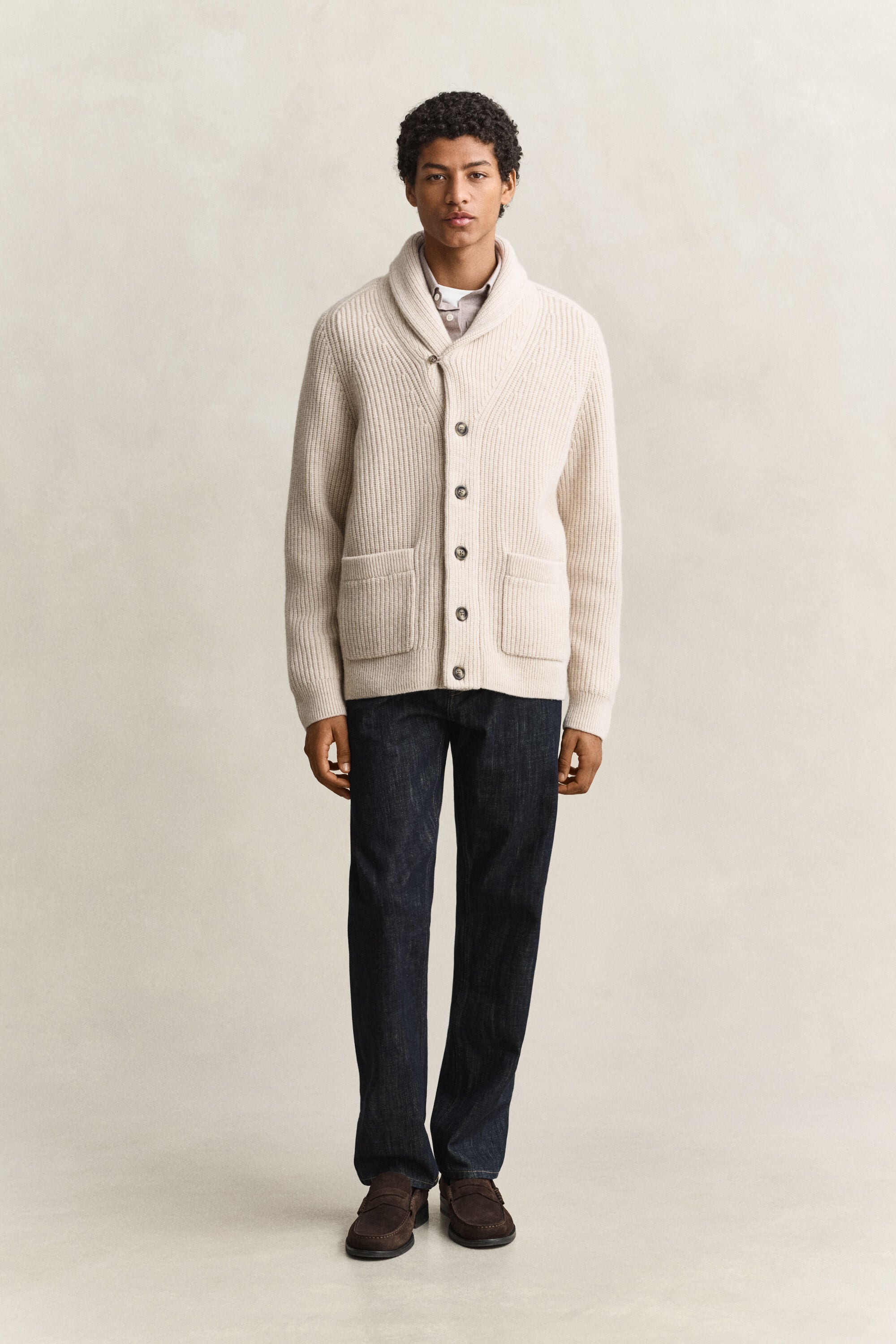 Ribbed Wool Blend Cardigan