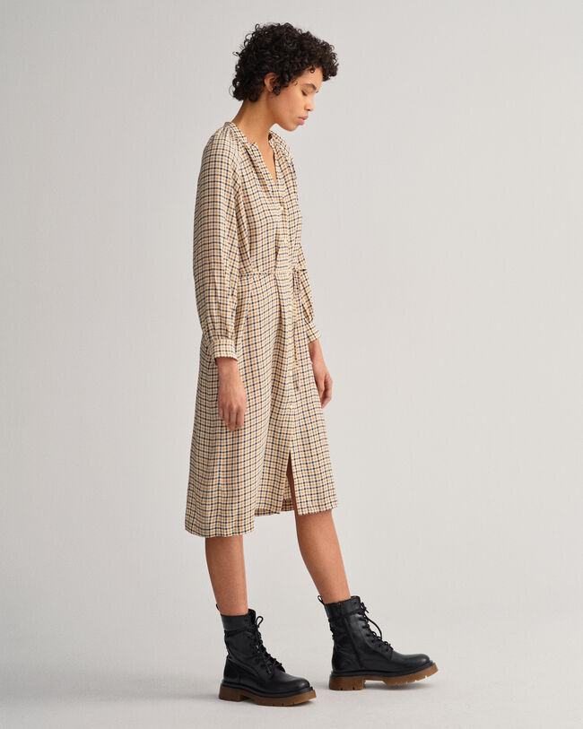 Check Stand Collar Shirt Dress