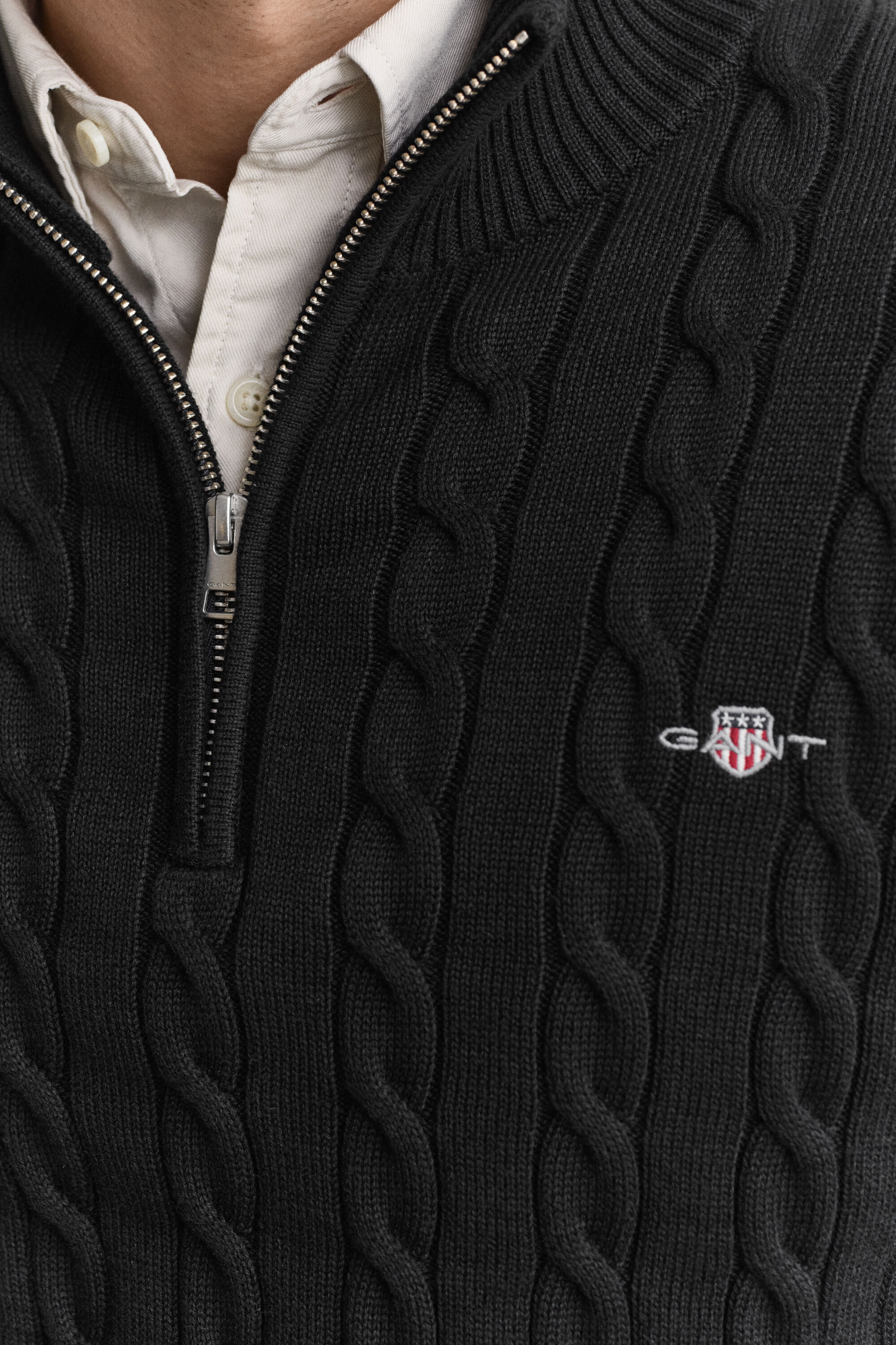 Cotton Cable Knit Half-Zip Sweater