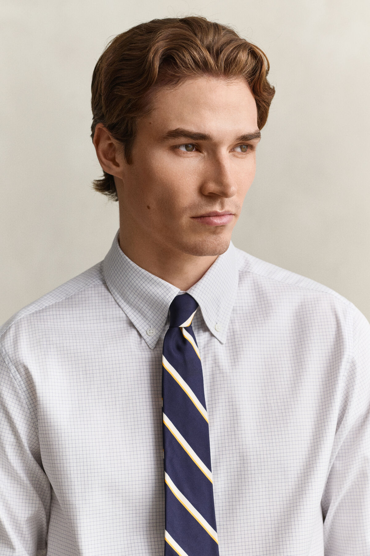 Checked Twill Dress Shirt — WHITE
