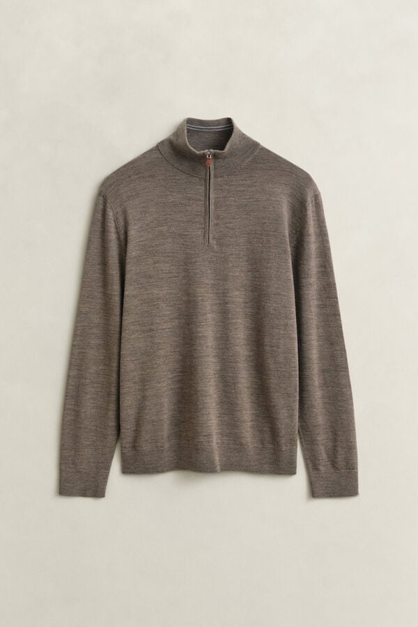 Merino Wool Half-Zip Sweater — DK HAZELNUT MELANGE
