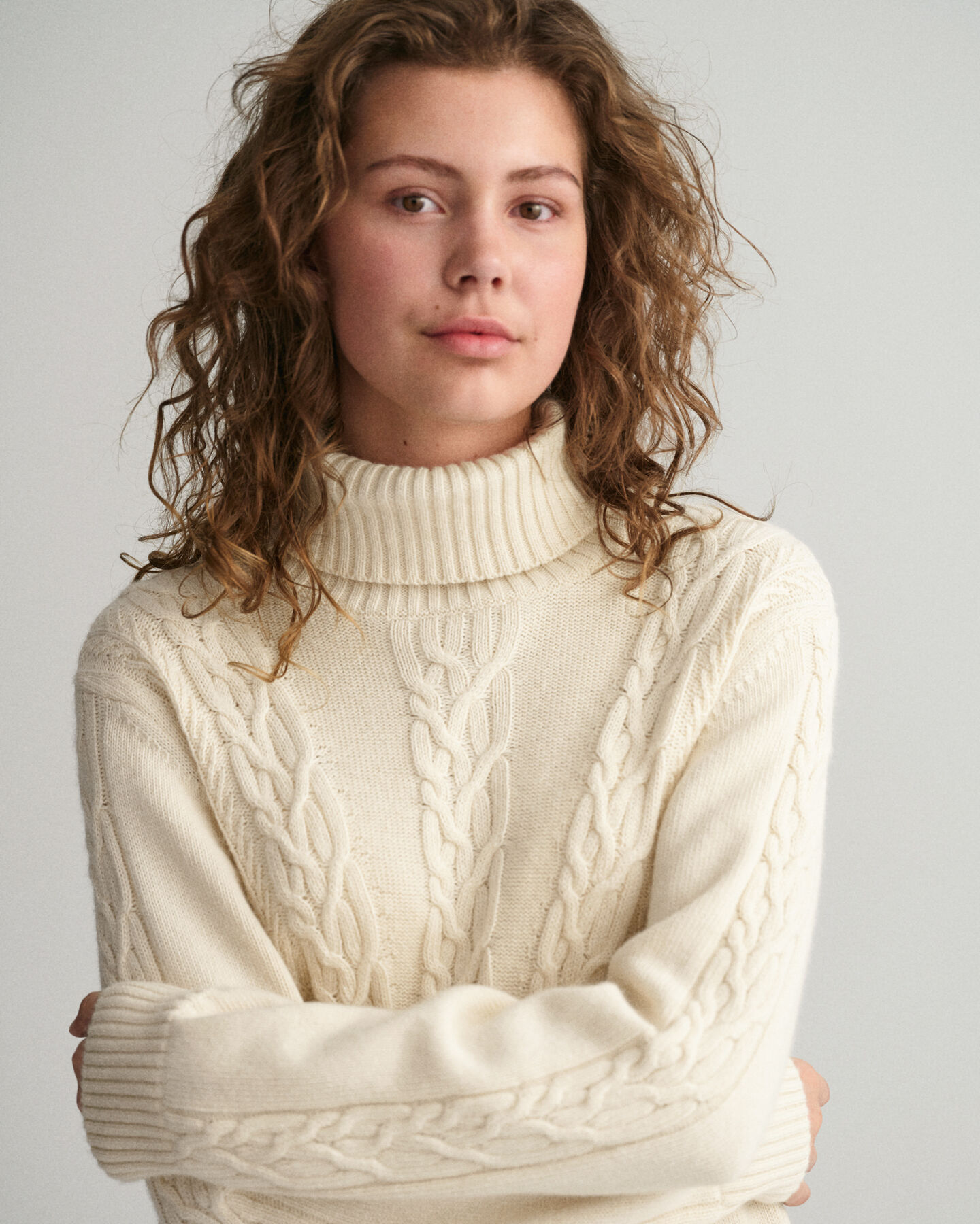 Teen Girls Chunky Cable Polo Sweater
