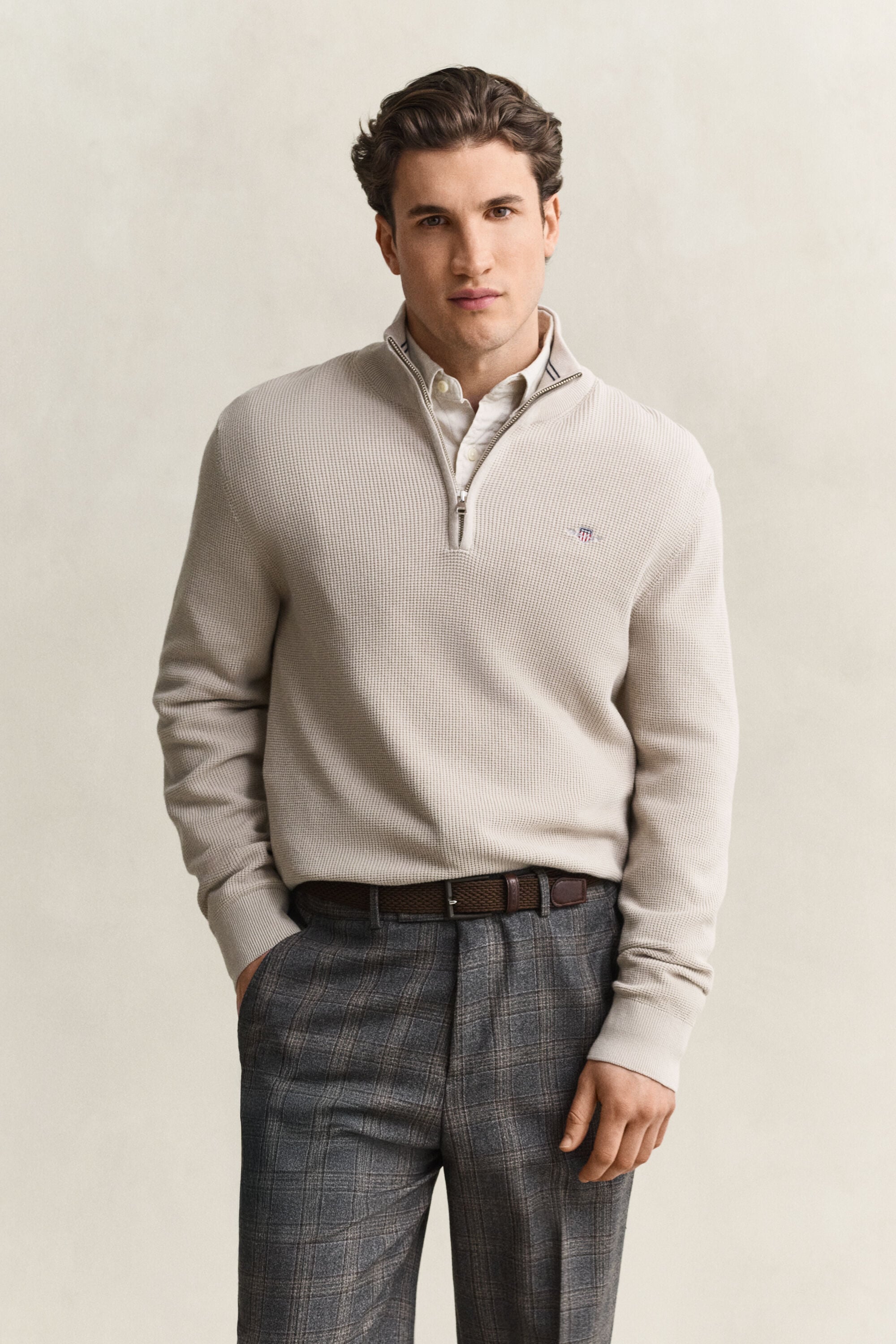 Textured Cotton Half-Zip Sweater
