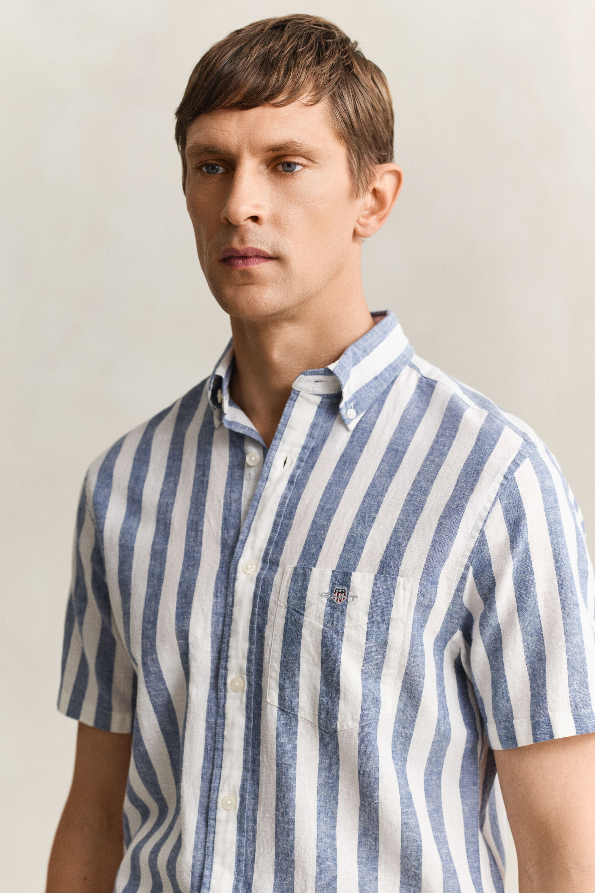Striped Linen Blend Short Sleeve Shirt
