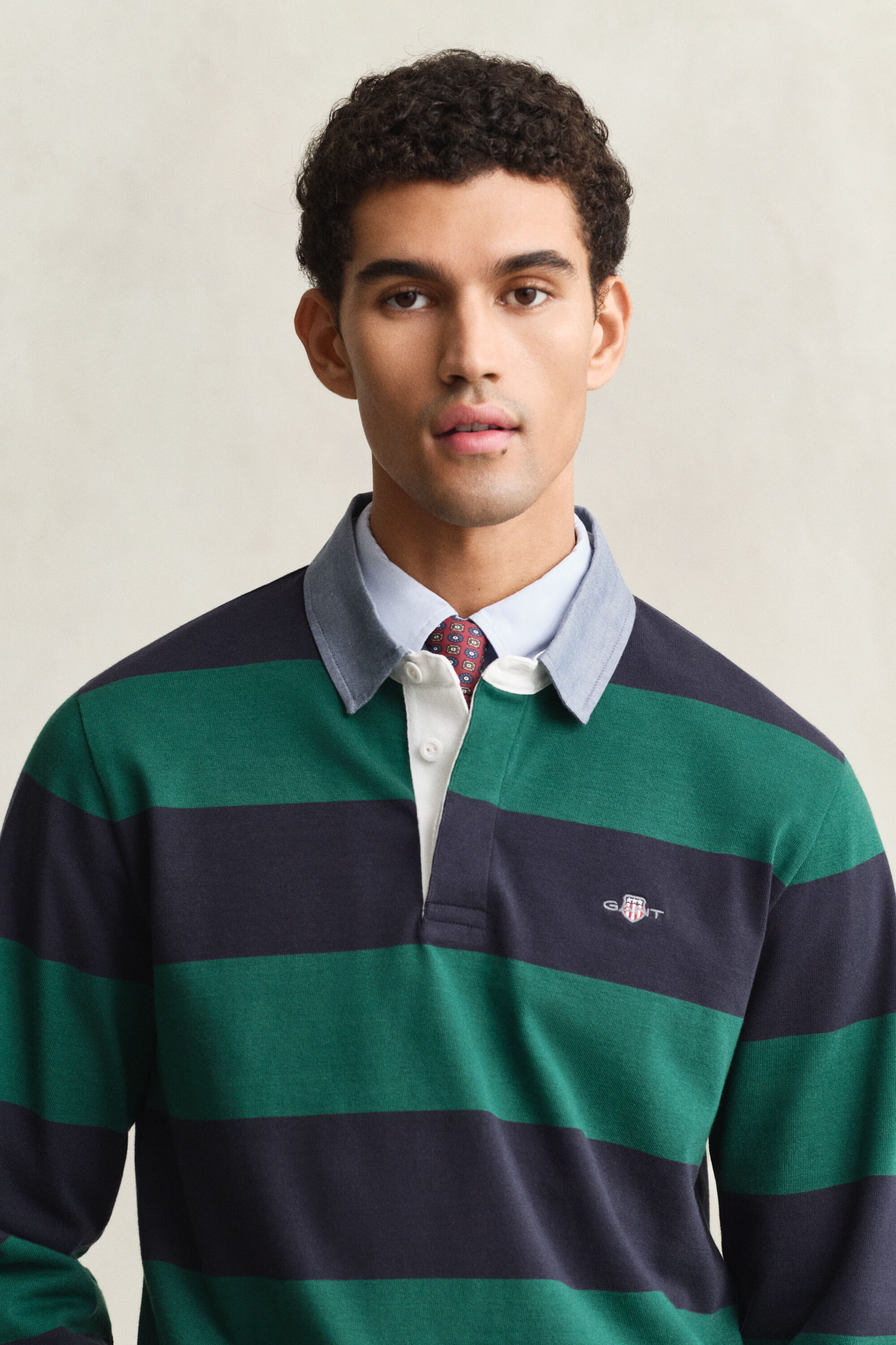 Chambray Collar Striped Heavy Rugger