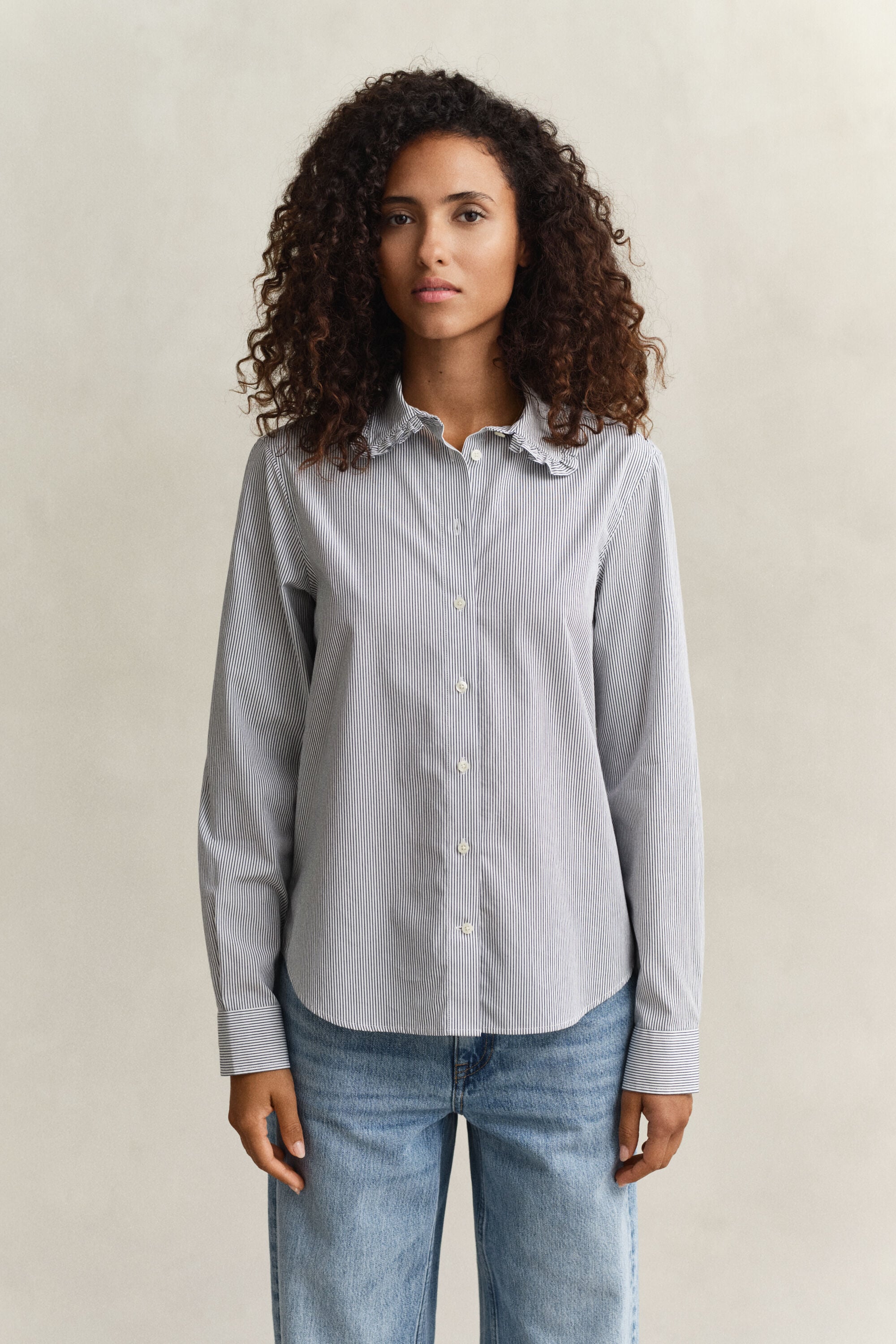 Frilly Striped Cotton Shirt