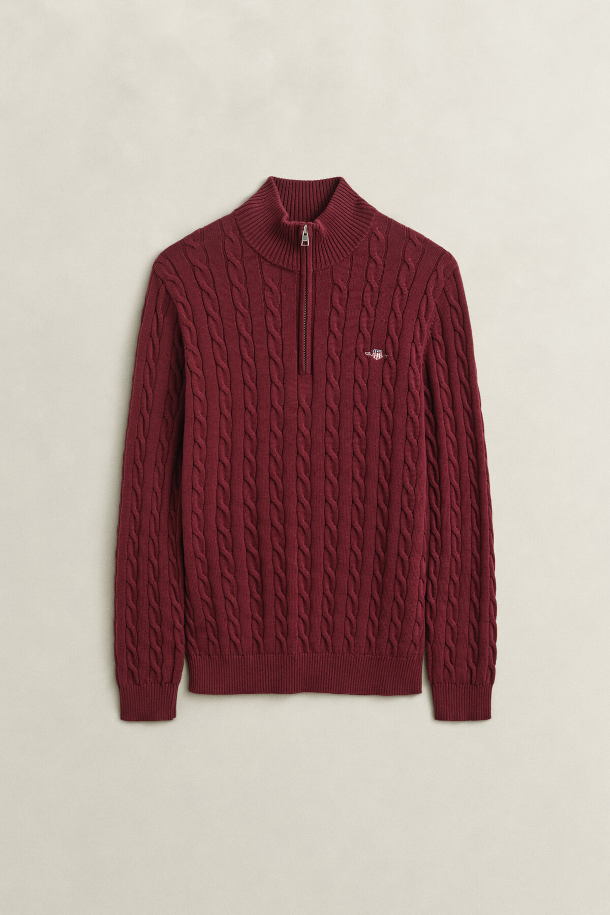 Cotton Cable Knit Half-Zip Sweater — DEEP GRAPE WINE