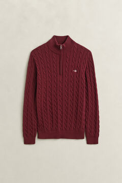 Cotton Cable Knit Half-Zip Sweater — DEEP GRAPE WINE 1