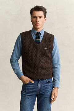 Lambswool Cable Knit Vest — BLACK BROWN 4