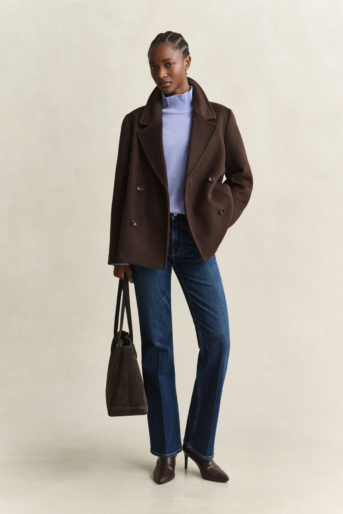 Wool Blend Peacoat — DEEP BROWN