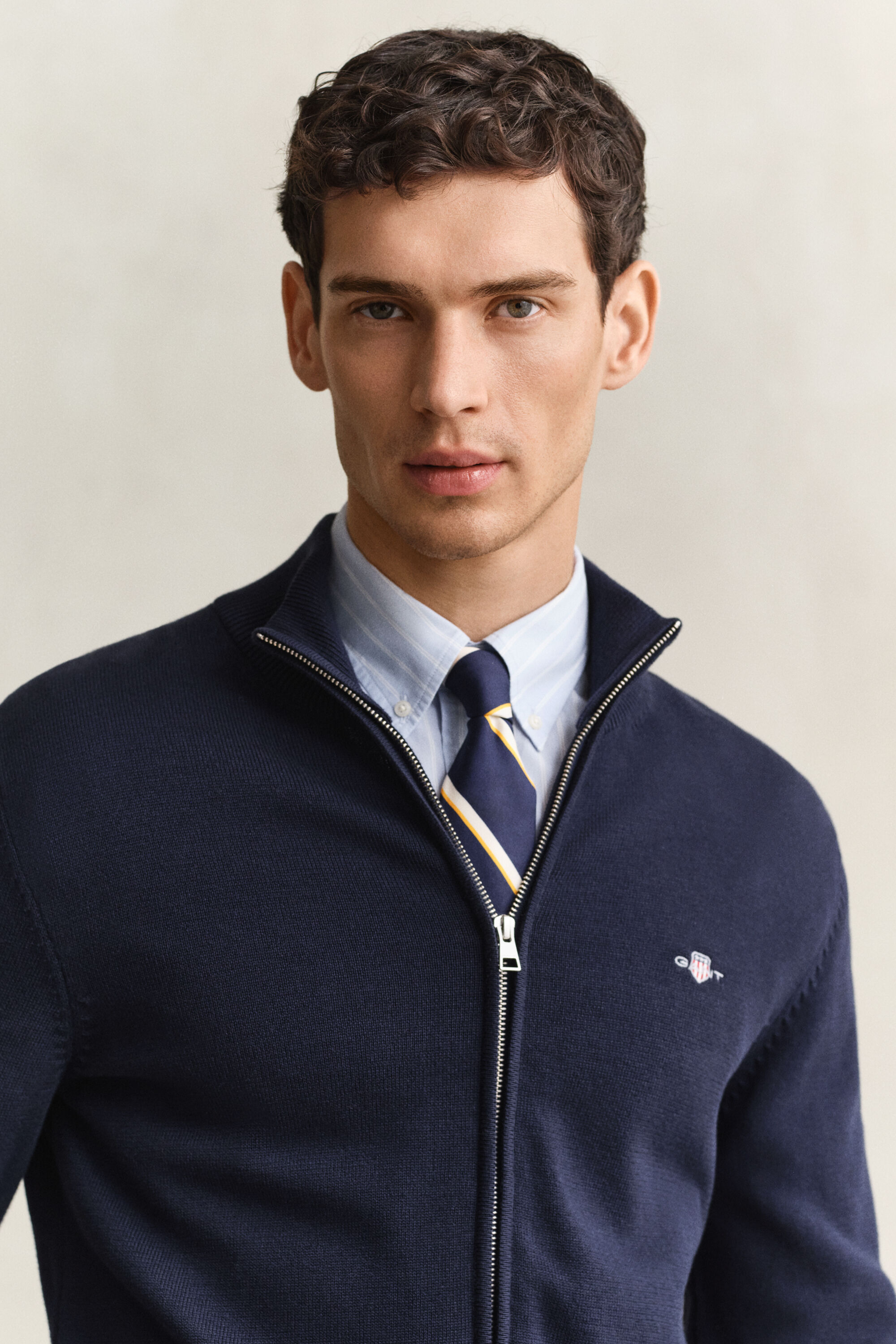 Casual Cotton Zip Cardigan — EVENING BLUE
