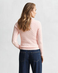 Stretch Cotton Cable Knit Crew Neck Sweater