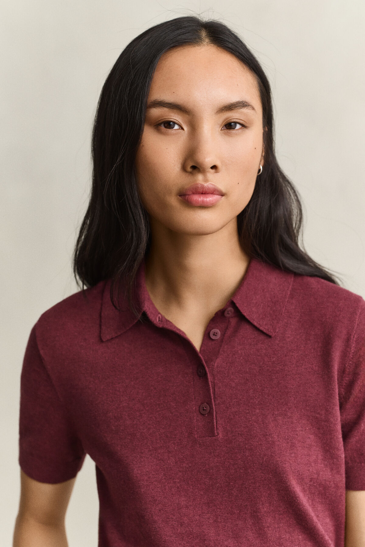 Light Knitted Polo Sweater — DARKENED WINE