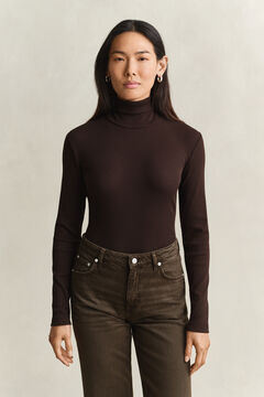 Ribbed Turtleneck Top — DEEP BROWN 5