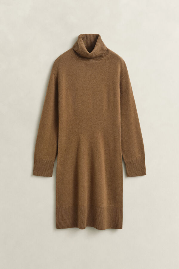 Wool Cashmere Turtleneck Dress — WARM KHAKI