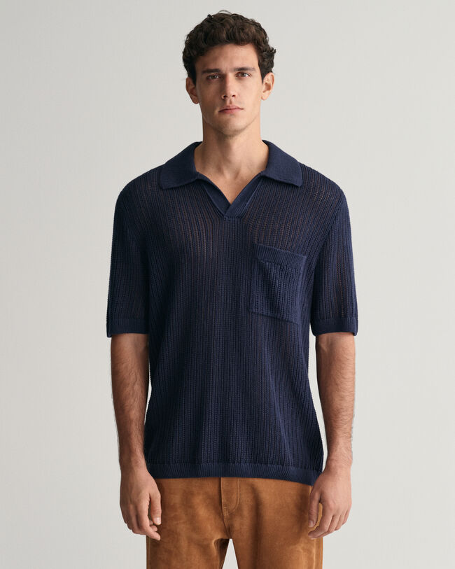 Ribbed Linen Blend Short Sleeve Polo Sweater - GANT