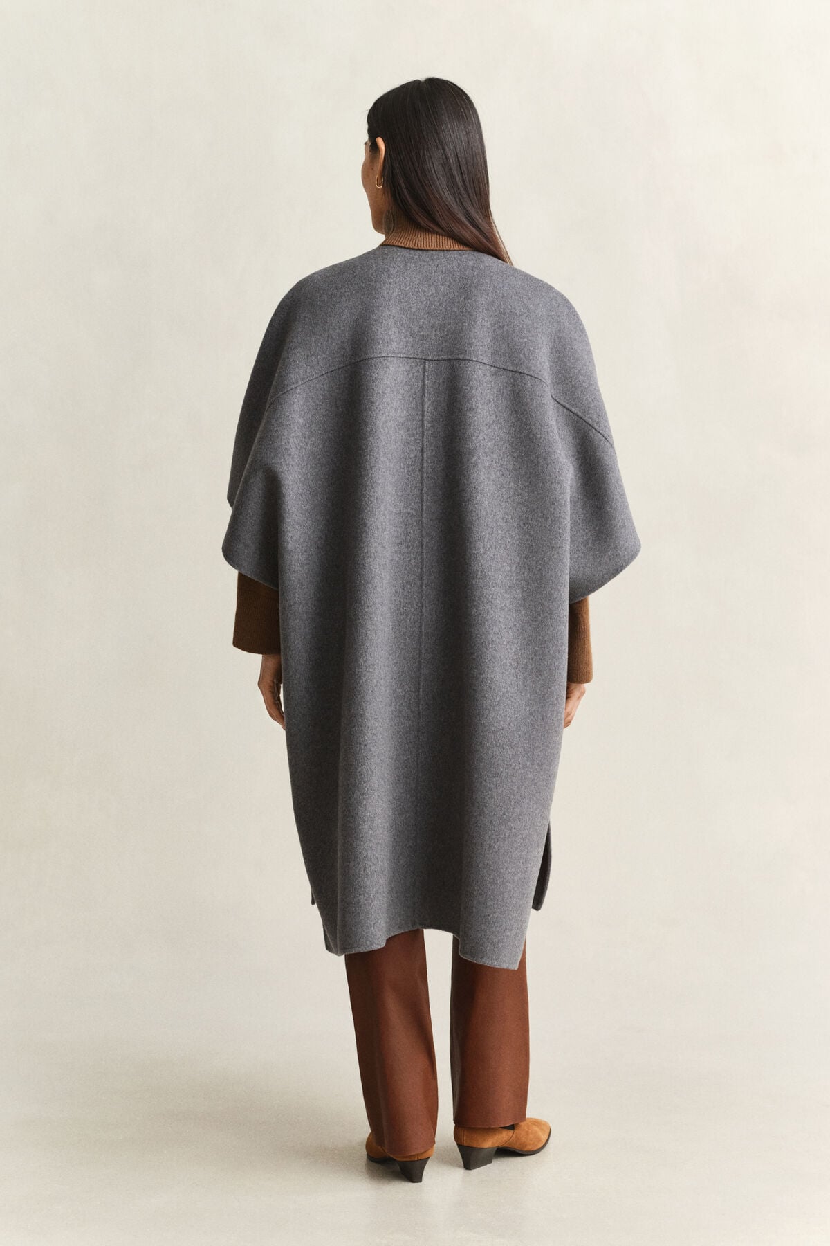 Handstitched Cape Coat — CHARCOAL MELANGE