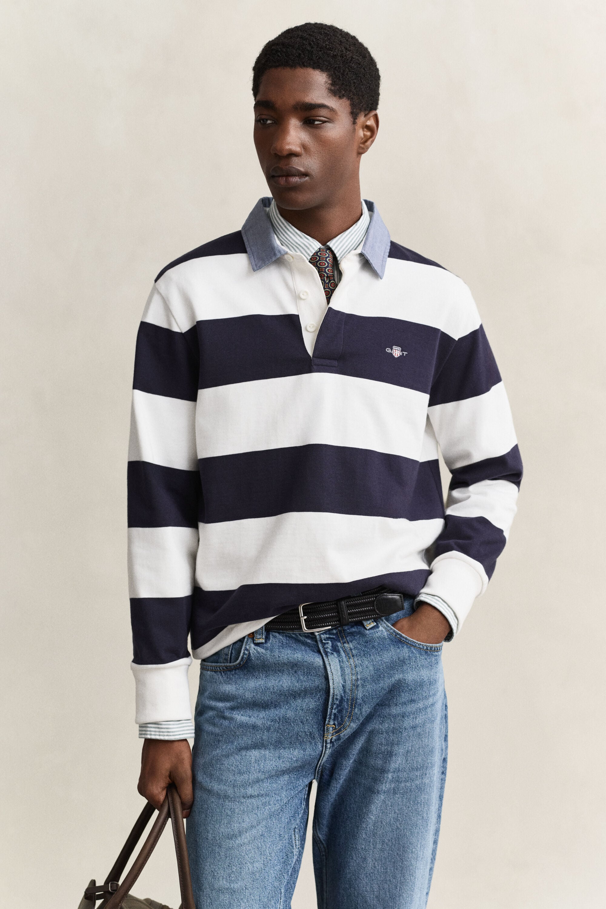Chambray Collar Striped Heavy Rugger