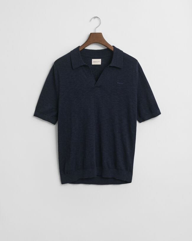 Linen Blend  Short Sleeve Polo Sweater