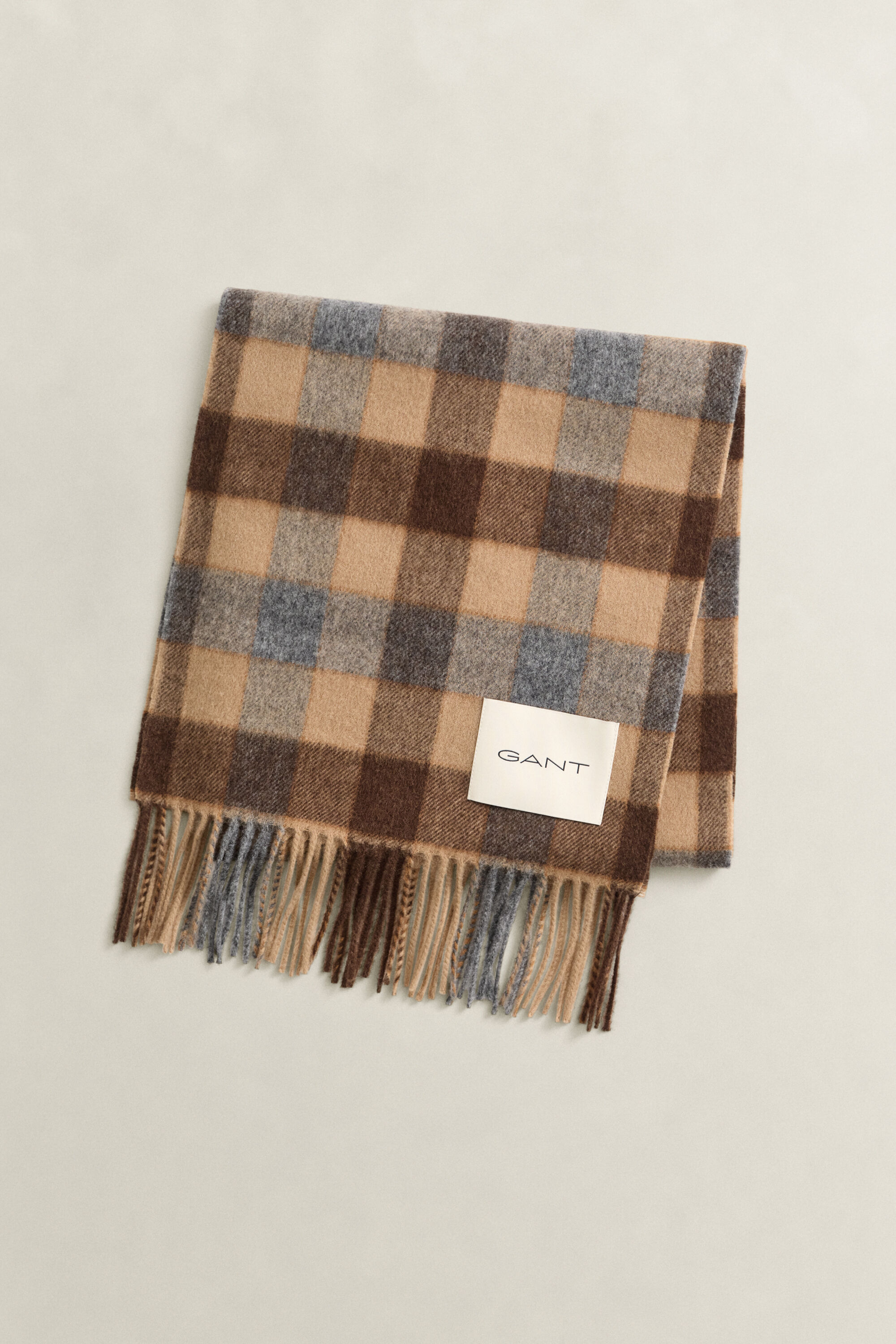Checked Wool Scarf — WARM KHAKI