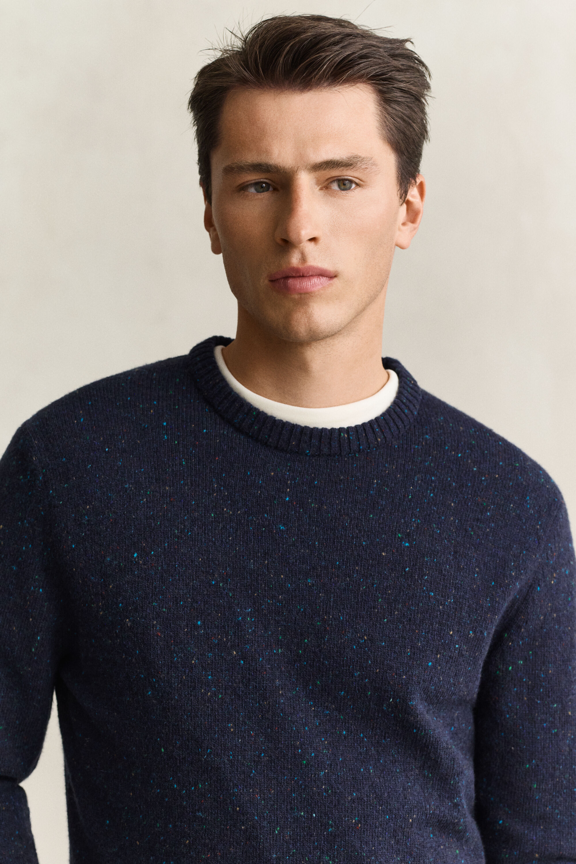 Wool Blend Nepps Crew Neck Sweater