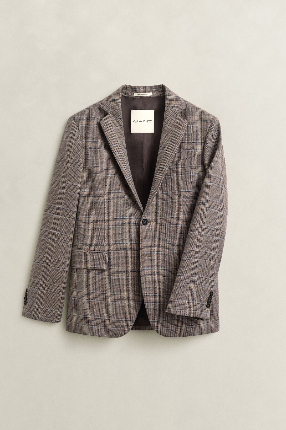 Checked Wool Suit Jacket — LIGHT TAUPE