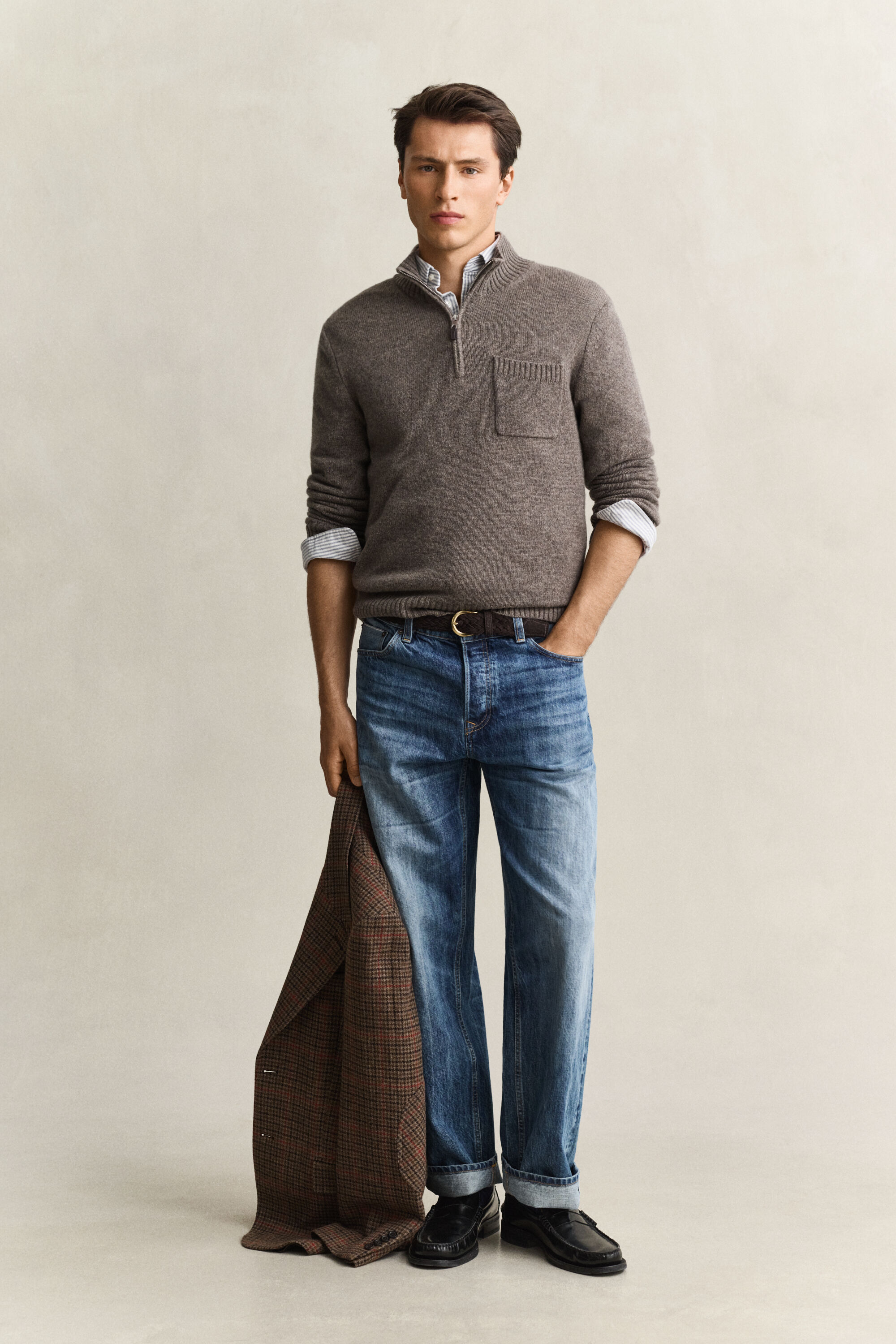 Cashmere Half-Zip Sweater — STONE MELANGE